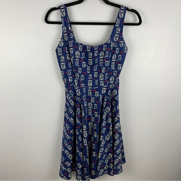 Parcel Navy Blue Owls Red Heart Print Sleeveless Dress Small - Picture 2 of 9